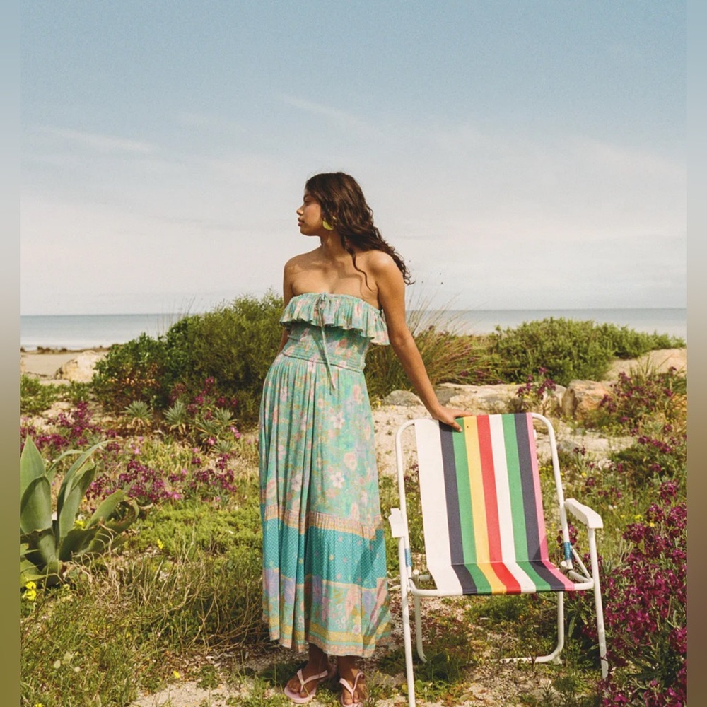 Spell NWT Hibiscus Lane Lagoon Small S Ruched Floral Strapless Dress